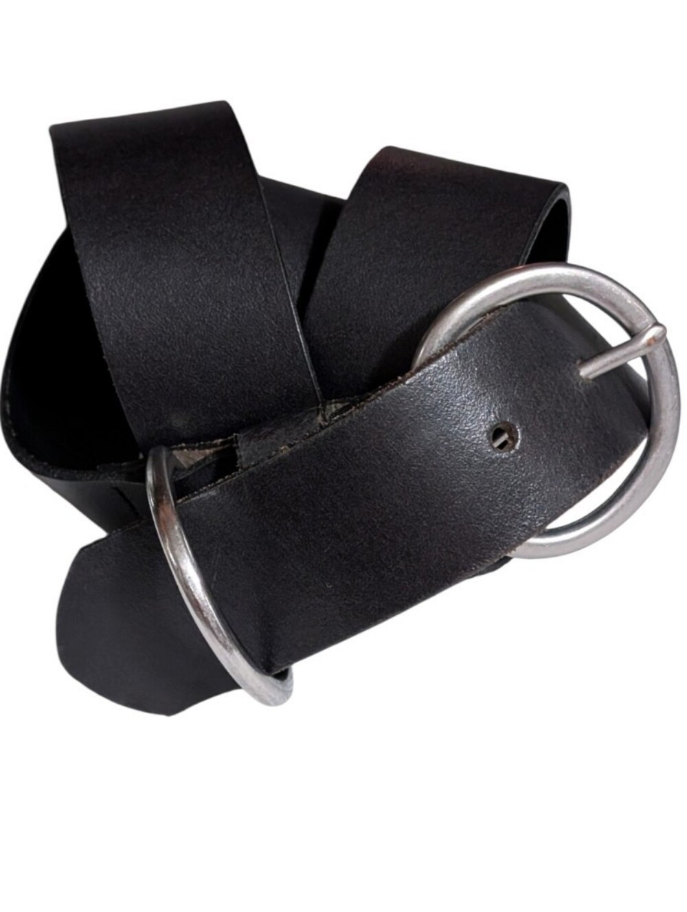 Unbranded Italian Leather Black Belt Wide Round Silver O-Ring Buckle Large